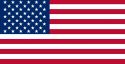 Thirteen horizontal stripes and fifty white stars on a blue field